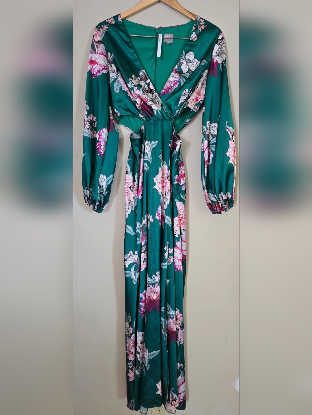 ASOS Floral Emerald Green Long Sleeve Maxi Dress